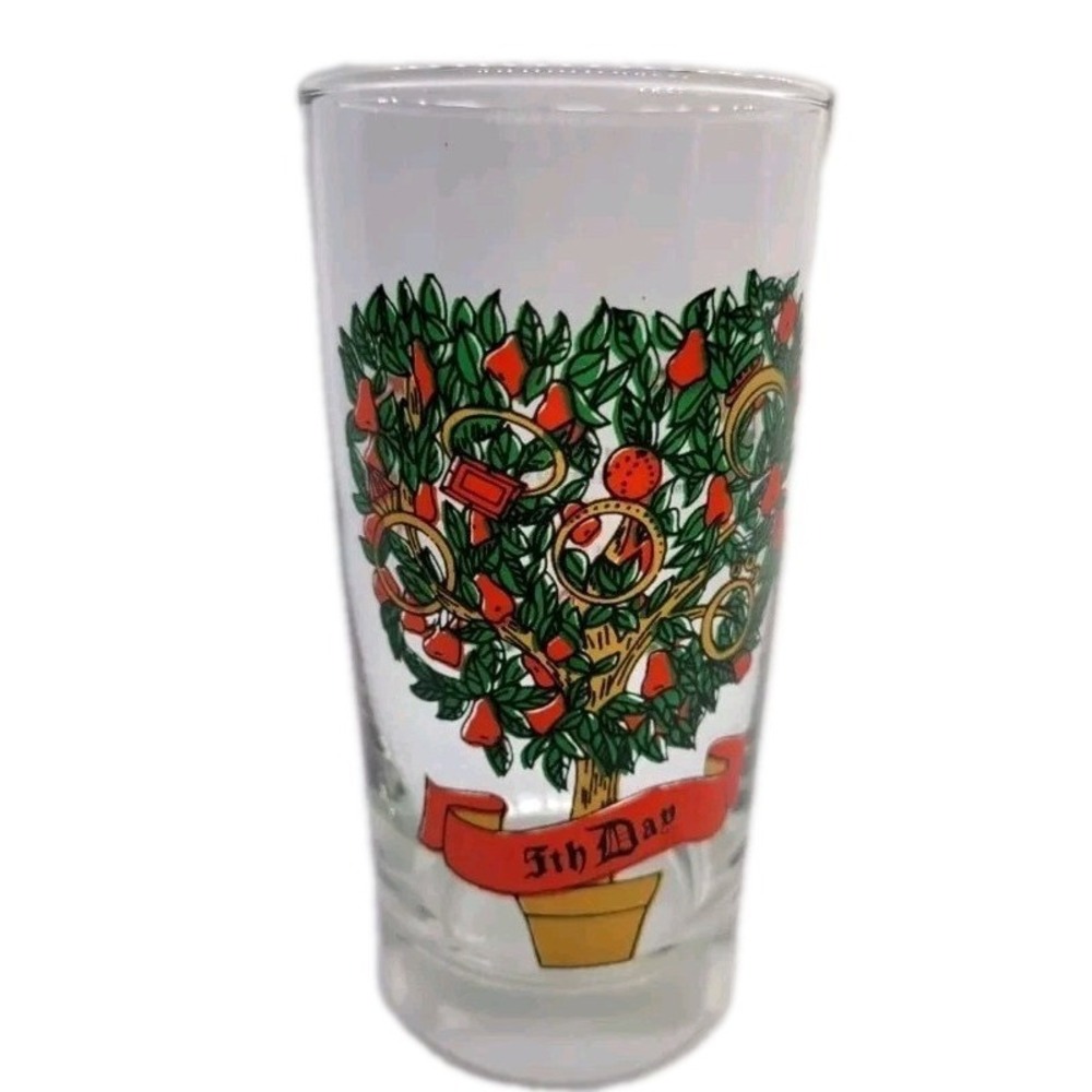 12 Twelve Days of Christmas Glass Tumbler Vintage 5th Day 5 Gold Rings